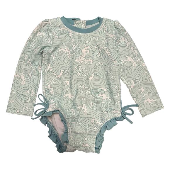 Caden Lane Girls Long Sleeve Rash Guard Zipper Making Waves Ruffle 18-24 Months - Picture 1 of 6